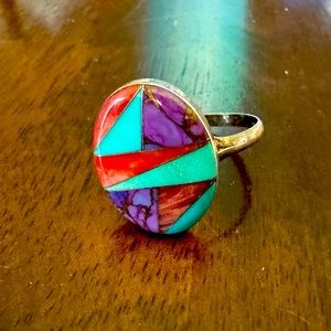 Turquoise and Coral Ring